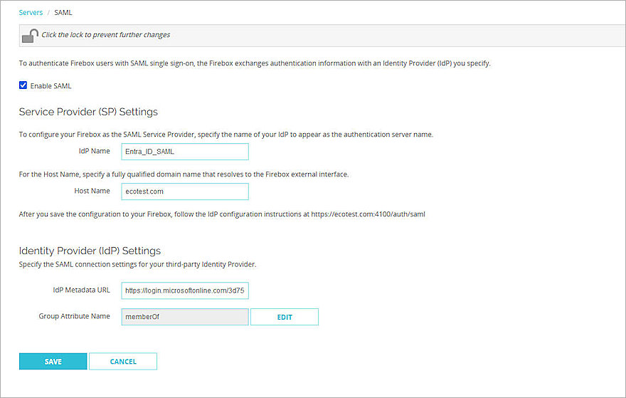 Screenshot of Entra ID, Firebox Auth Server setup 3